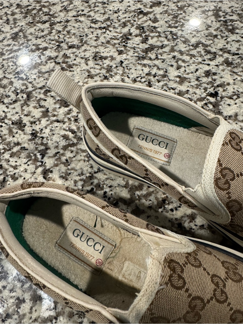 Gucci Brown Beige GG Canvas Slip-On Sneakers - Picture 4 of 6